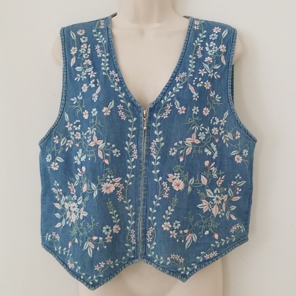 Tom Tom Blues Floral Embroidered Denim Jean Vest - Picture 8 of 8